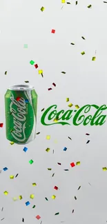 Green soda can with iconic logo on phone wallpaper.