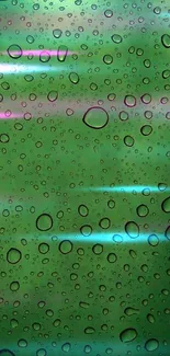 Green wallpaper with water droplets design.