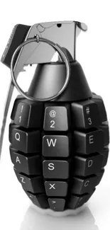 A grenade-shaped keyboard on a dark background.