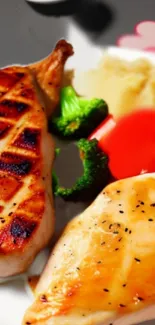 Grilled chicken with vegetables wallpaper for mobile phone.