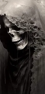 Haunting Grim Reaper art in monochrome style for mobile wallpaper.