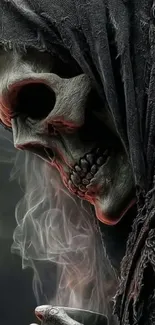Dark atmospheric Grim Reaper artwork with smoke.