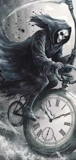 Grim Reaper on clock in dark art.