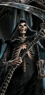 Grim Reaper artwork with scythe, perfect for Gothic wallpaper.