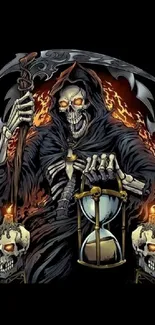 Grim Reaper with flames and skulls in dark gothic artwork