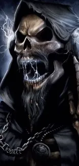 Grim reaper with lightning and chains on a mobile wallpaper.