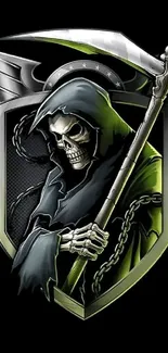 Grim Reaper with scythe on a black background wallpaper.