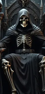 Grim Reaper seated on a gothic throne.