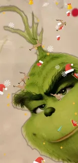 Grinch mobile wallpaper with Christmas theme.