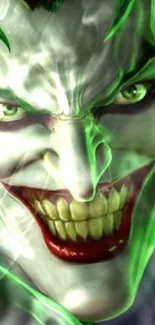 Joker with green highlights and sinister grin.