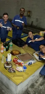 Group enjoying a casual outdoor gathering at night.