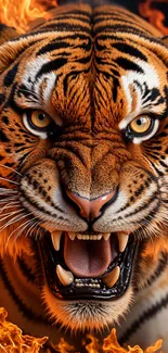 Growling Tiger In Flames Live Wallpaper