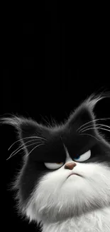 Grumpy cartoon cat with black background.