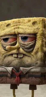 Grumpy sponge character in detailed art.