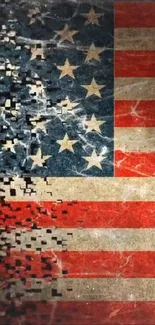 Grunge American flag with artistic pixelated effect.