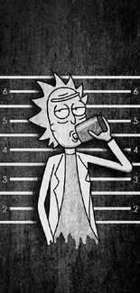 Cartoon character in a grunge mugshot style wallpaper.