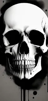 Grunge black and white skull art wallpaper for mobile.