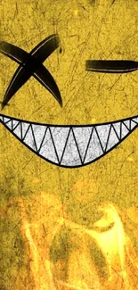 Grunge yellow smiley face wallpaper with an abstract design.