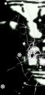 Grunge style wallpaper with cracks and snowflakes.