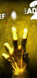 Zombie hand grunge wallpaper for mobile with yellow tones.