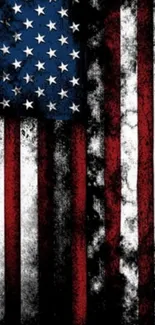 Grungy American flag with stars and stripes design.