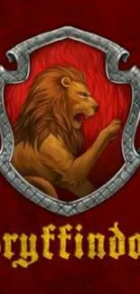 Gryffindor lion emblem on a dark red background