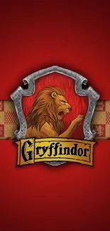 Gryffindor crest with lion on red background mobile wallpaper.