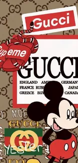 Gucci-themed wallpaper with Mickey Mouse for mobile.