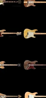 Eight unique electric guitars on a black background.