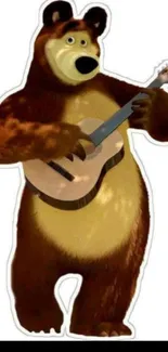 Cartoon bear playing guitar on a mobile wallpaper.