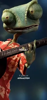 Chameleon playing guitar art wallpaper.