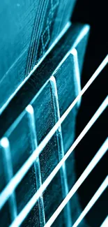 Close-up of guitar strings with blue tones for a music wallpaper.