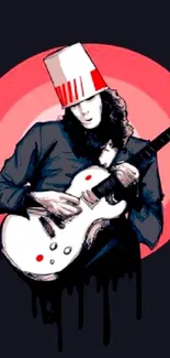 Guitarist art wallpaper with red circle and modern illustration.