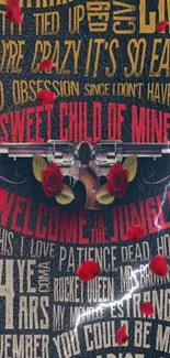 Guns and Roses themed wallpaper with roses and song titles.