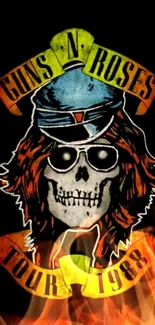 Guns N' Roses 1988 tour skull art with flames.