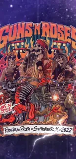 Stylized Guns N' Roses concert poster art with vibrant colors.