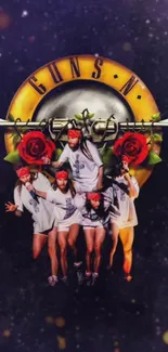 Guns N' Roses logo with dancers in a dynamic art wallpaper.