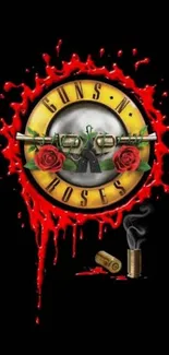 Artwork of Guns N' Roses emblem with bullets and roses.