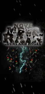 Mobile wallpaper with Guns N' Roses theme featuring lightning and red roses.