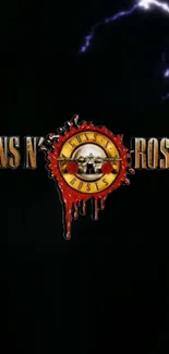 Guns N' Roses logo with lightning on a dark background.