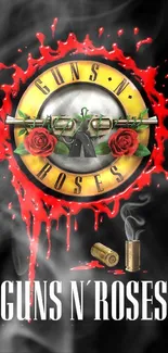 Guns N' Roses logo with red roses on black.