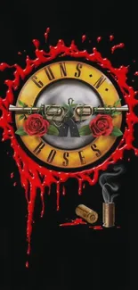 Guns N' Roses logo wallpaper with red and gold elements on a black background.