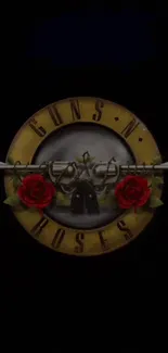 Guns N' Roses logo with red roses on black background.