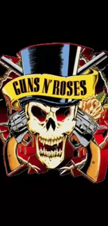 Guns N' Roses skull logo with vibrant red and black design.