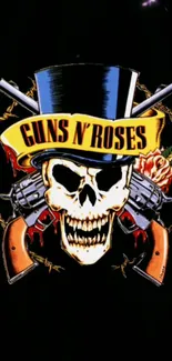 Guns N' Roses skull with hat and guns design.