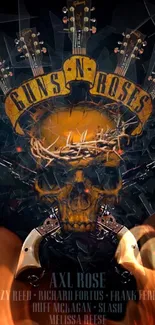 Guns N' Roses skull with guitars mobile wallpaper.