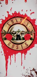 Mobile wallpaper featuring a Guns N' Roses emblem with red splatters.