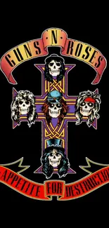 Guns N’ Roses mobile wallpaper with iconic band design on black background.