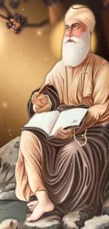 Guru reading a divine book with a serene expression.