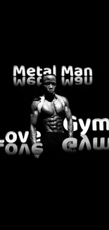 Black background with a muscular figure and motivational text.